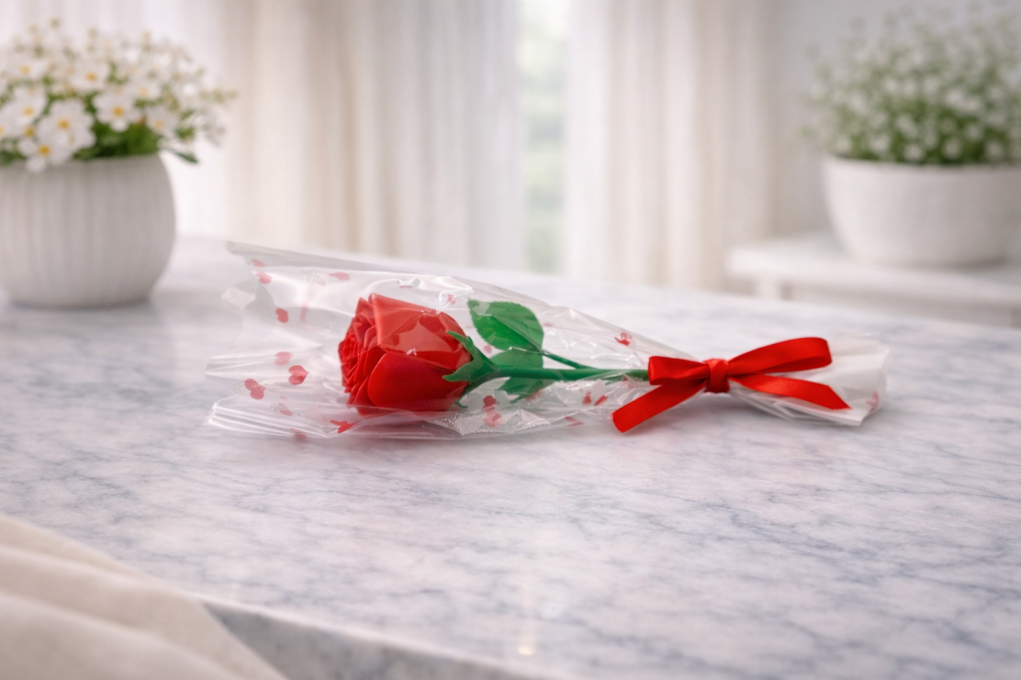 Vörös rózsa díszcsomagolásban